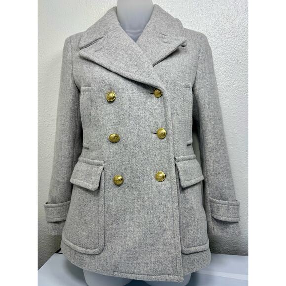 J Crew Sz 4P Majesty Peacoat Wool Blend Stadium Cloth Nello Gori Coat Gray - Picture 1 of 14